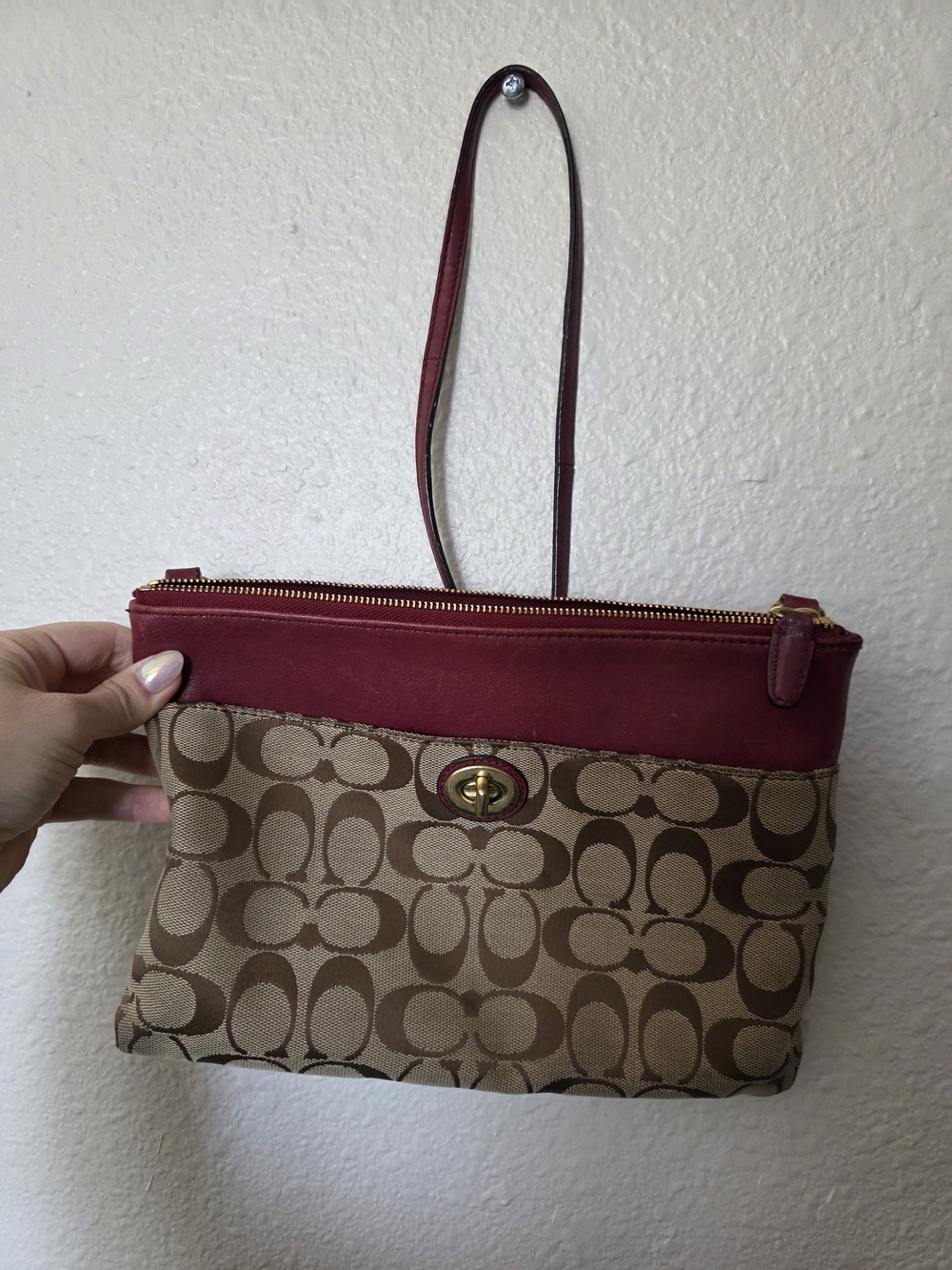 Coach Polly Burgundy Canvas Logo Crossbody